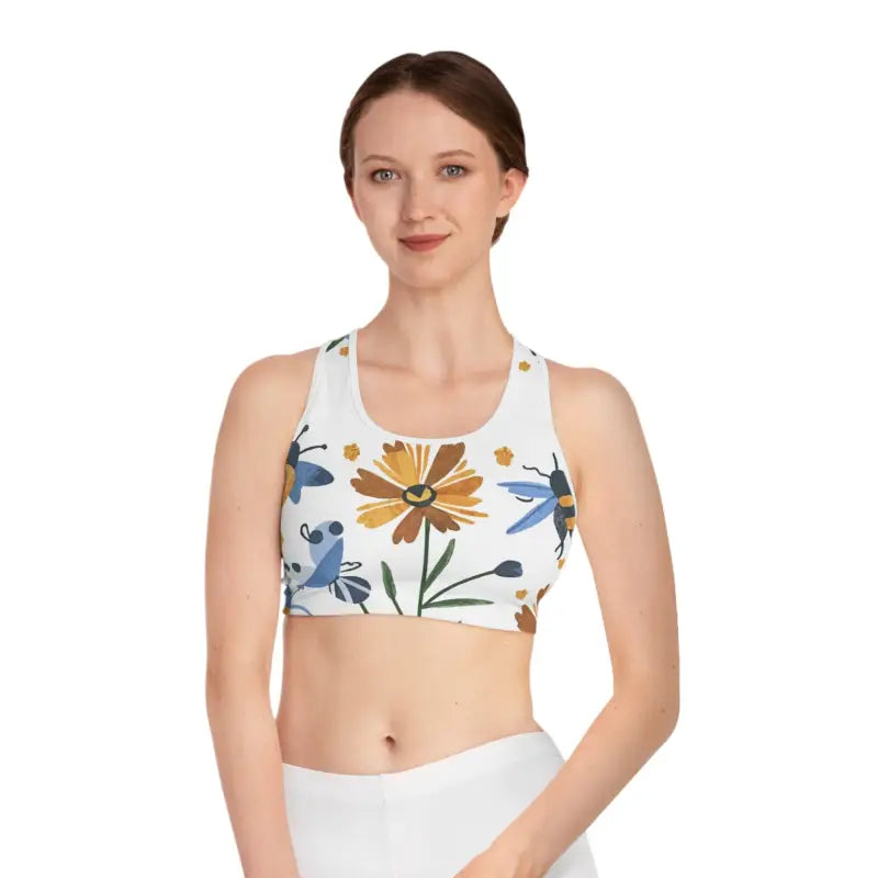 Blossom in Style: Floral Sports Bra for Stylish Workout Comfort - s / White Stitching All Over Prints