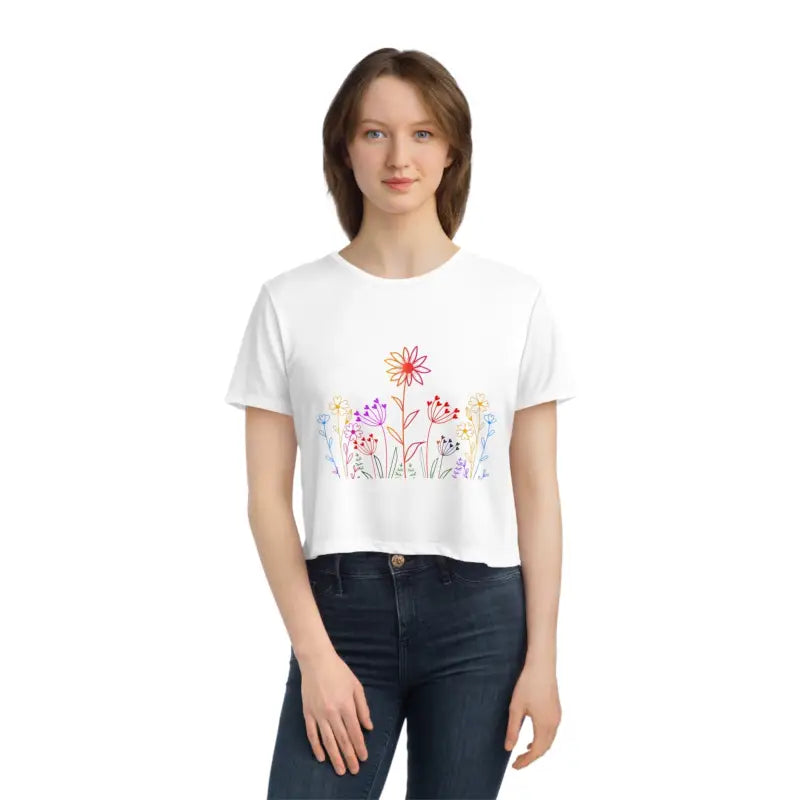 Blossom in Style with our Flowy Cropped Wild Flower Tee - T-shirt