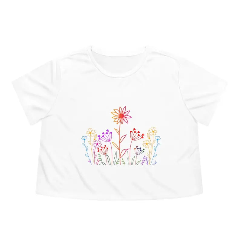 Blossom in Style with our Flowy Cropped Wild Flower Tee - White / s T-shirt