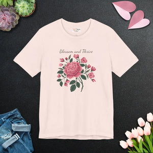 Soft Cotton Bloom Tee Unisex - Rose Jersey Short Sleeve - Dipaliz - T-shirts