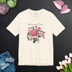 Soft Cotton Bloom Tee Unisex - Rose Jersey Short Sleeve - Dipaliz - T-shirts