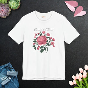 Soft Cotton Bloom Tee Unisex - Rose Jersey Short Sleeve - Dipaliz - T-shirts