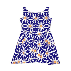 Skater Dress White Flower Pattern Blue Vibrant Style - Dipaliz - Dresses