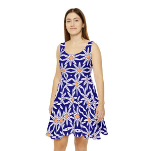 Skater Dress White Flower Pattern Blue Vibrant Style - Dipaliz - s - Dresses