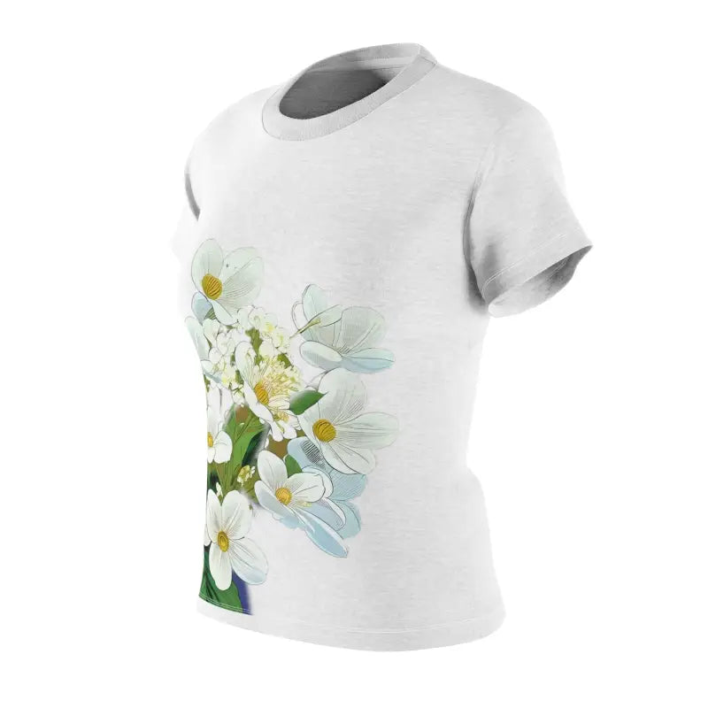 Blossom in Style: White Flowers Aop Sew Tee Magic - Shirts