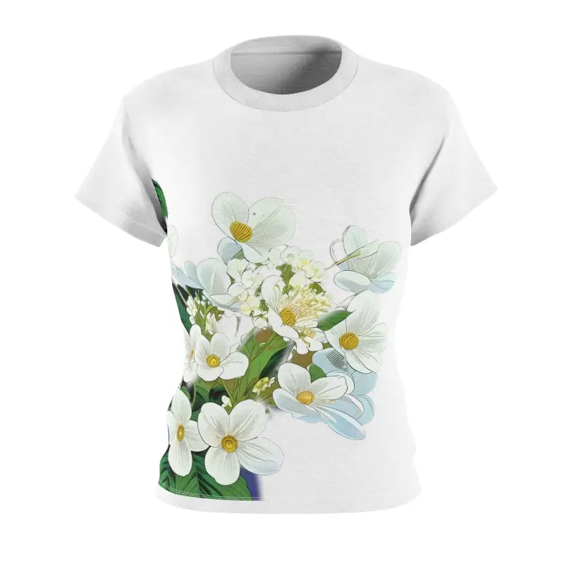 Blossom in Style: White Flowers Aop Sew Tee Magic - Shirts