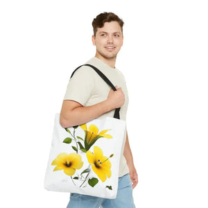 Yellow Morning Glory Tote Bag Bold Floral Print Dipaliz - Large - Bags