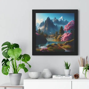 Framed Horizontal Poster Serene Flowering Trees View - Dipaliz - Posters Prints & Visual Artwork