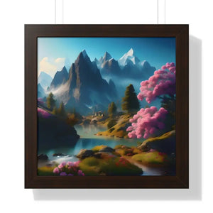 Framed Horizontal Poster Serene Flowering Trees View - Dipaliz - 16″ x / Walnut - Posters Prints & Visual Artwork