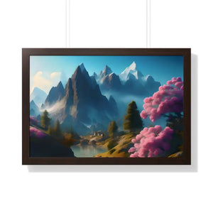 Framed Horizontal Poster Serene Flowering Trees View - Dipaliz - 30’’ x 20’’ / Walnut - Posters Prints & Visual Artwork