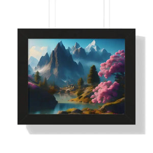 Framed Horizontal Poster Serene Flowering Trees View - Dipaliz - 14″ x 11″ / Black - Posters Prints & Visual Artwork