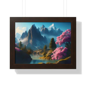 Framed Horizontal Poster Serene Flowering Trees View - Dipaliz - 16″ x 12″ / Walnut - Posters Prints & Visual Artwork