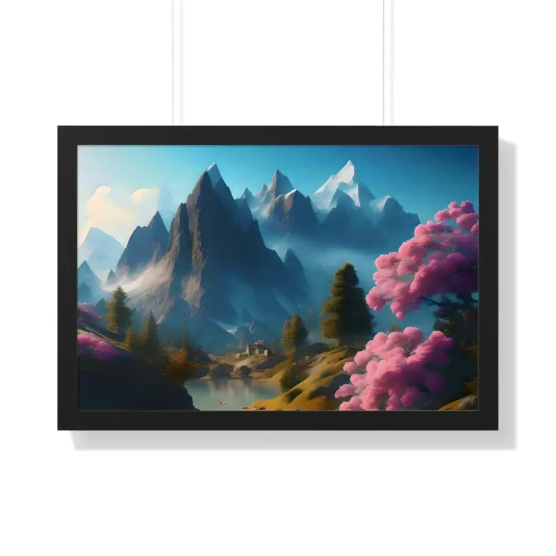 Serene Blossoming Trees Framed Horizontal Poster - 30’’ x 20’’ / Black