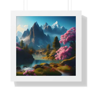 Framed Horizontal Poster Serene Flowering Trees View - Dipaliz - 16″ x / White - Posters Prints & Visual Artwork