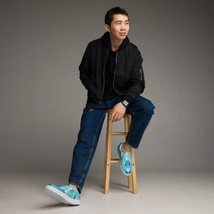 Men’s Slip on Canvas Shoes Blue Abstract Pattern - Dipaliz - Sneakers