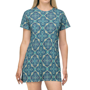 Blue Bohemian Tile Dress – A-line Polyester - Dipaliz - Dresses