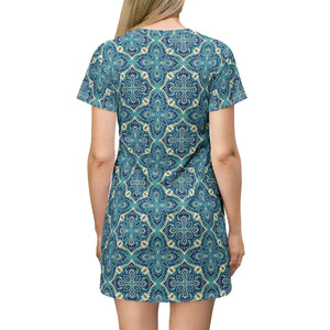 Blue Bohemian Tile Dress – A-line Polyester - Dipaliz - Dresses
