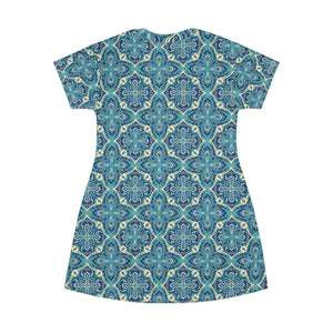 Blue Bohemian Tile Dress – A-line Polyester - Dipaliz - Dresses