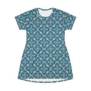 Blue Bohemian Tile Dress – A-line Polyester - Dipaliz - Dresses