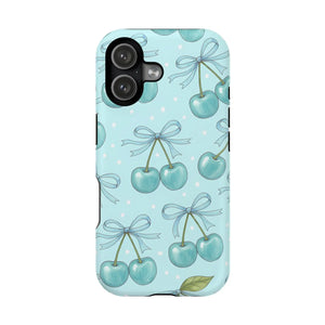 Blue Cherry Pattern Phone Case, Magnetic Impact-resistant - Mobile Cases