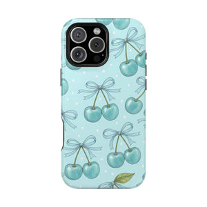 Blue Cherry Pattern Phone Case, Magnetic Impact-resistant - Mobile Cases