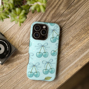 Blue Cherry Pattern Phone Case, Magnetic Impact-resistant - Mobile Cases