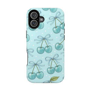Blue Cherry Pattern Phone Case, Magnetic Impact-resistant - Mobile Cases