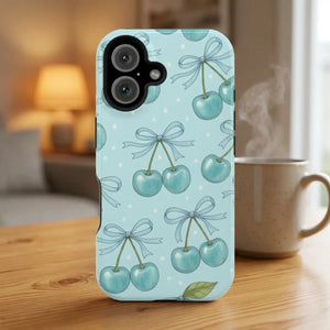 Blue Cherry Pattern Phone Case, Magnetic Impact-resistant - Mobile Cases