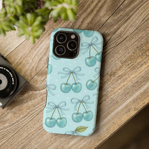 Blue Cherry Pattern Phone Case, Magnetic Impact-resistant - Mobile Cases