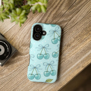 Blue Cherry Pattern Phone Case, Magnetic Impact-resistant - Mobile Cases