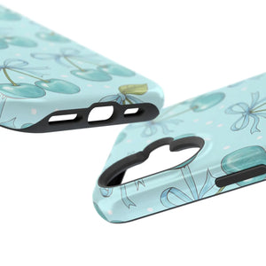 Blue Cherry Pattern Phone Case, Magnetic Impact-resistant - Mobile Cases