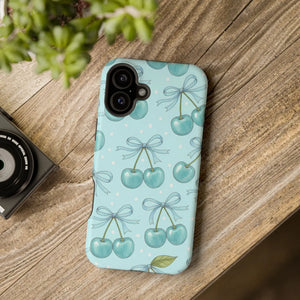 Blue Cherry Pattern Phone Case, Magnetic Impact-resistant - Mobile Cases