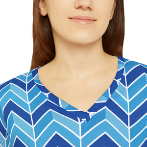 Blue Chevron Women’s Long Sleeve V-neck Shirt (aop) - T-shirts