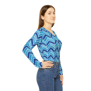 Blue Chevron Women’s Long Sleeve V-neck Shirt (aop) - T-shirts