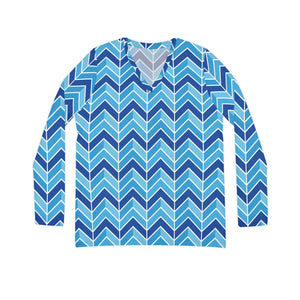 Blue Chevron Women’s Long Sleeve V-neck Shirt (aop) - T-shirts