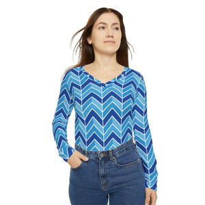 Blue Chevron Women’s Long Sleeve V-neck Shirt (aop) - T-shirts