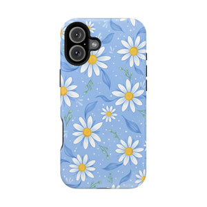 Blue Daisy Floral Magnetic Phone Case, Impact-resistant Protective Cover - Mobile Cases