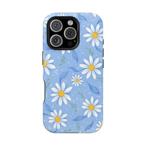 Blue Daisy Floral Magnetic Phone Case, Impact-resistant Protective Cover - Mobile Cases