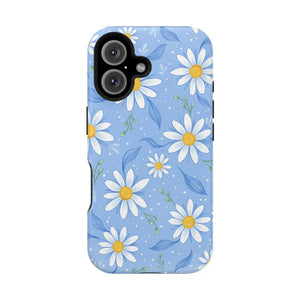 Blue Daisy Floral Magnetic Phone Case, Impact-resistant Protective Cover - Mobile Cases