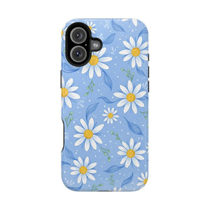 Blue Daisy Floral Magnetic Phone Case, Impact-resistant Protective Cover - Mobile Cases
