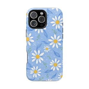 Blue Daisy Floral Magnetic Phone Case, Impact-resistant Protective Cover - Mobile Cases