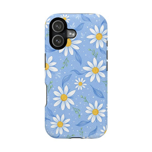 Blue Daisy Floral Magnetic Phone Case, Impact-resistant Protective Cover - Mobile Cases