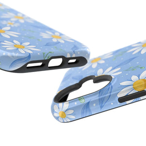 Blue Daisy Floral Magnetic Phone Case, Impact-resistant Protective Cover - Mobile Cases
