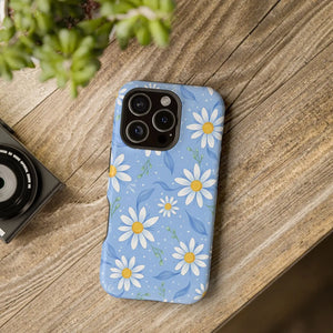Blue Daisy Floral Magnetic Phone Case, Impact-resistant Protective Cover - Mobile Cases