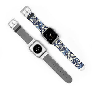 Blue Damask Apple Watch Band - Floral Tile Faux Leather - Dipaliz - Bands