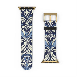 Blue Damask Apple Watch Band - Floral Tile Faux Leather - Dipaliz - Bands