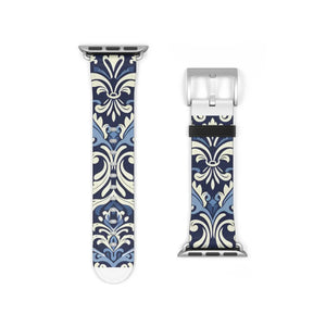 Blue Damask Apple Watch Band - Floral Tile Faux Leather - Dipaliz - Bands