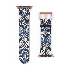 Blue Damask Apple Watch Band - Floral Tile Faux Leather - Dipaliz - Bands