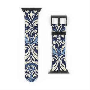 Blue Damask Apple Watch Band - Floral Tile Faux Leather - Dipaliz - Bands