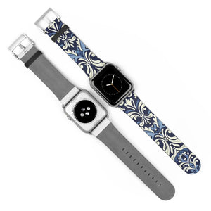 Blue Damask Apple Watch Band - Floral Tile Faux Leather - Dipaliz - Bands